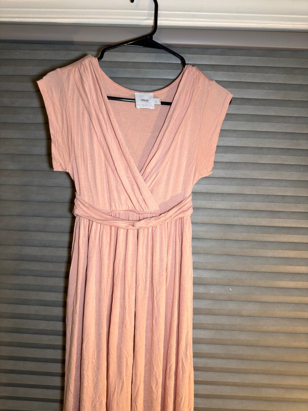 ASOS Maternity Wrap Front Maxi Dress Blush Pink Short Sleeve US 2